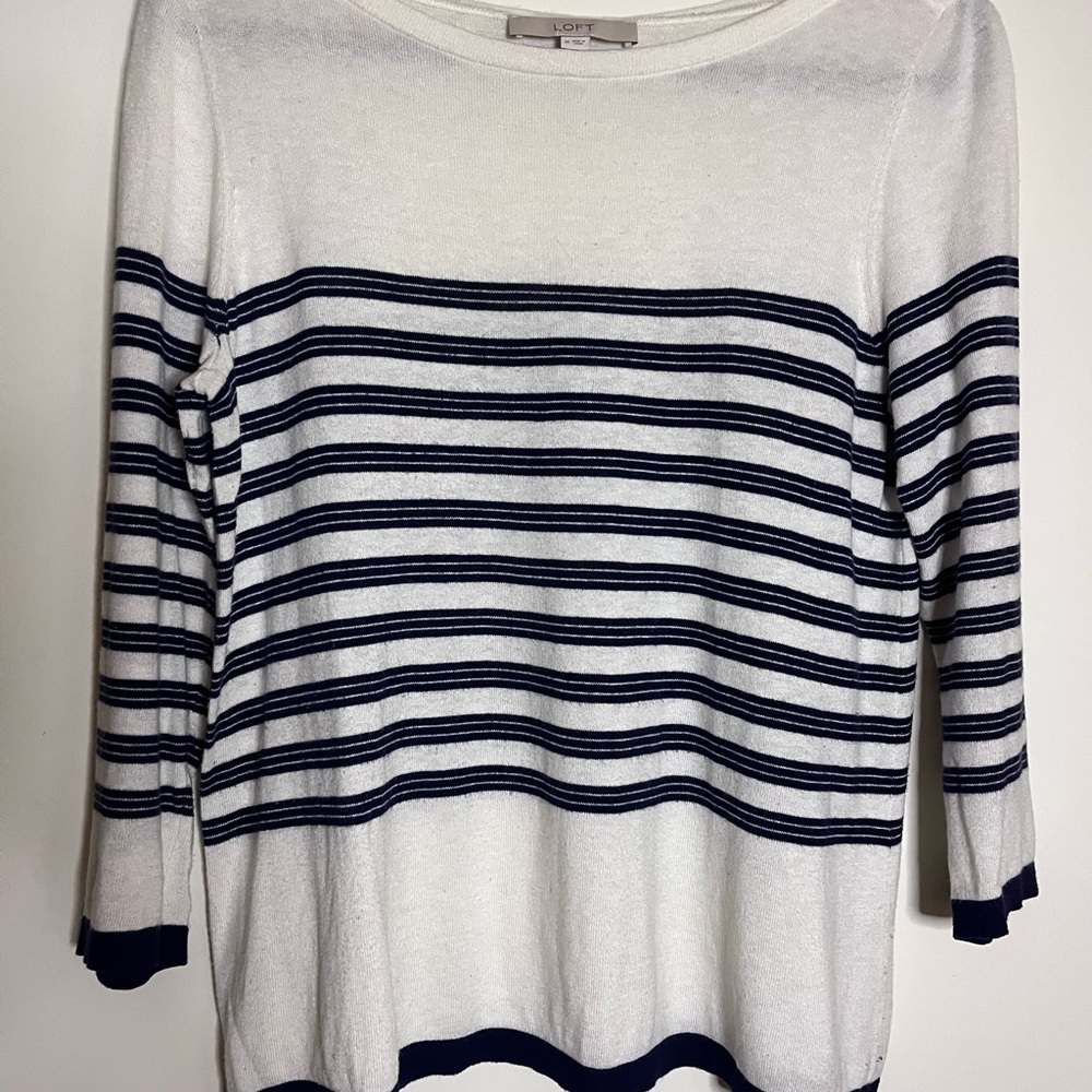 LOFT Navy and White Striped Sweater